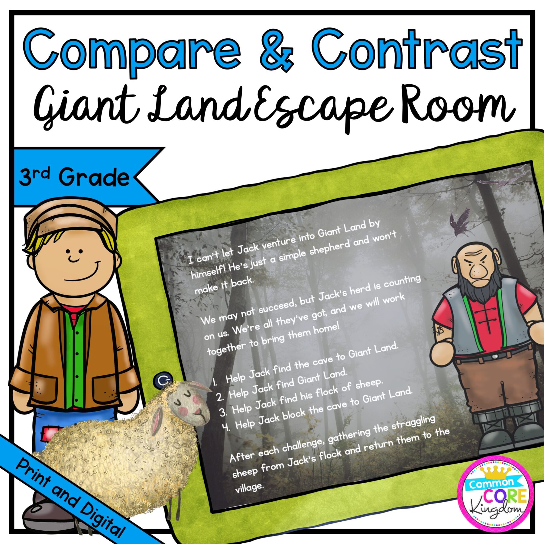 Compare & Contrast Fiction Giant Land Escape Room - 3rd Grade in Digital & Printable Format