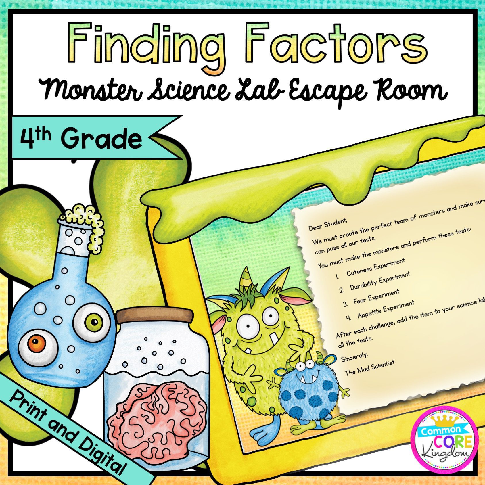 Finding Factors - Monster Science Escape Room for 4th Grade in Digital & Printable Format