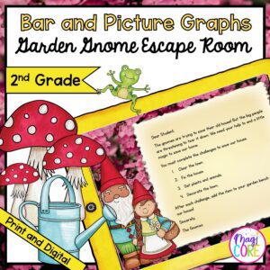 2nd Grade Bar & Picture Graphs - Garden Gnome Escape Room - Digital & Printable