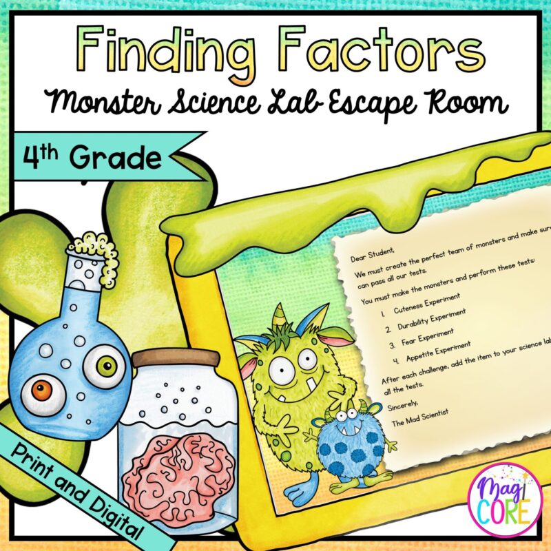 Finding Factors - Monster Science Escape Room - 4th Grade - Digital & Printable