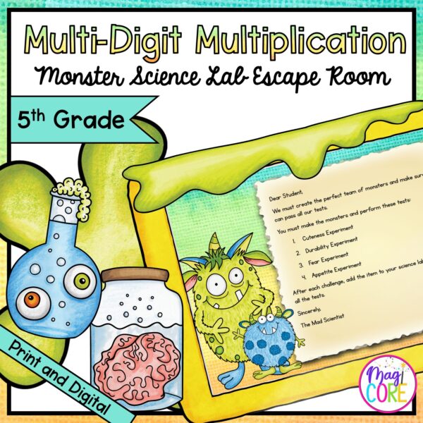 Multi-Digit Multiplication - Monster Science Escape Room - 5th Grade - Digital & Printable