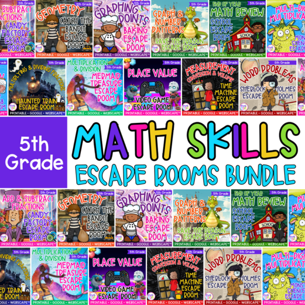 5th Grade Math Escape Room & Webscape Bundle - Printable & Digital Activities