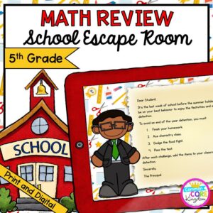 5th Grade Math Review - School Escape Room in Digital & Printable Format