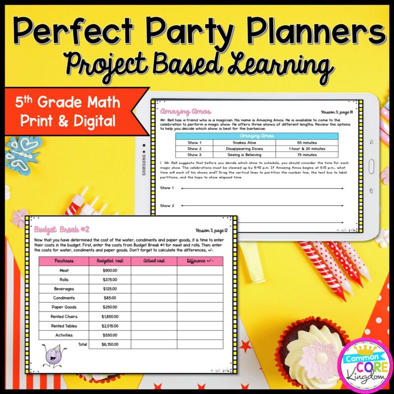 5th Grade Perfect Party Planners Project Based Learning in Printable & Google Slides Format