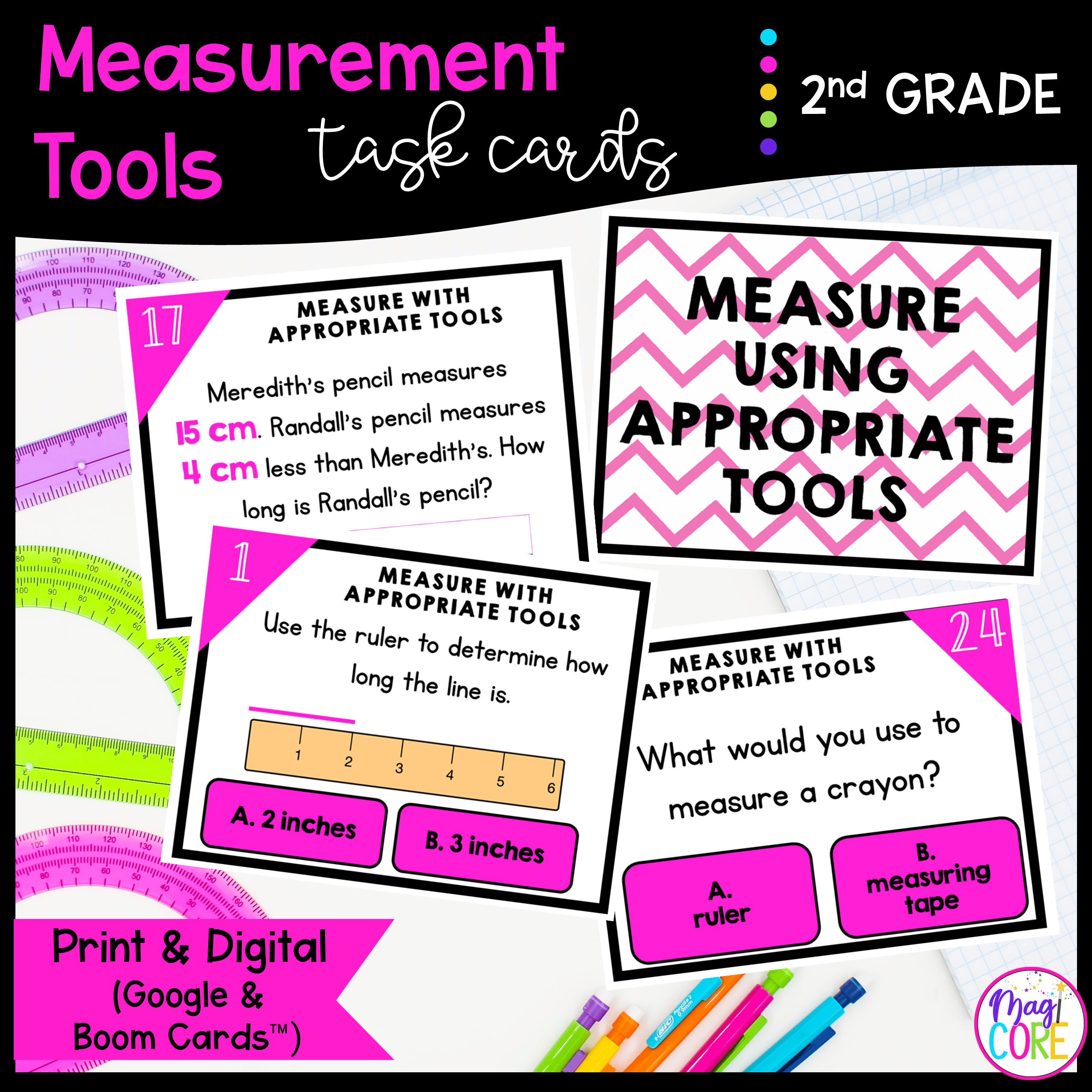 Measure Using Appropriate Tools - 2nd Grade Math Task Cards - 2.MD.A.1