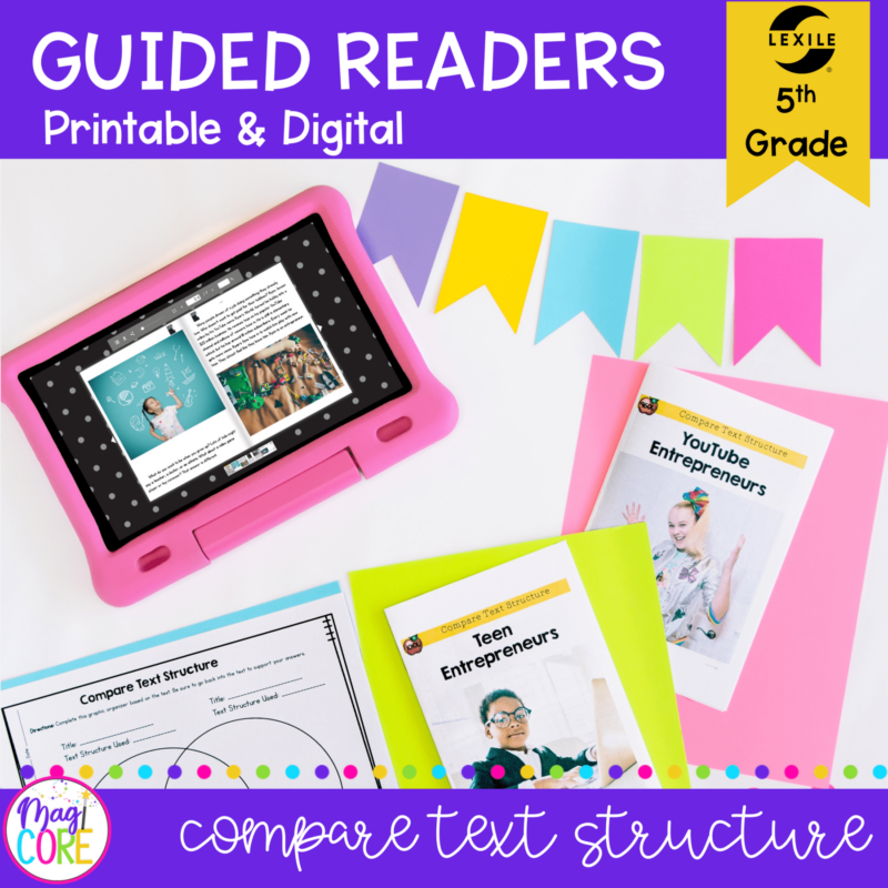 Guided Reading Packet: Compare Text Structure - 5th Grade RI.5.5 - Printable & Digital