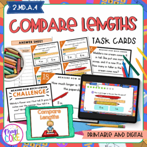 Compare Lengths - 2nd Grade Math Task Cards - Print & Digital - 2.MD.A.4