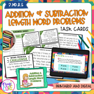 Addition & Subtraction Length Word Problems - 2nd Grade Task Cards - 2.MD.B.5
