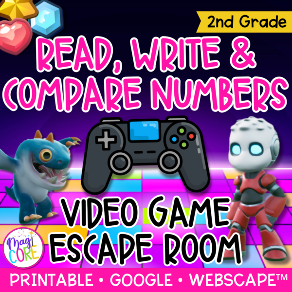 Read, Write, Compare Numbers Skip Count Word Problem 2nd Grade Math Escape Room