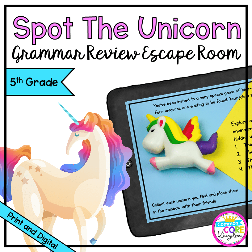 Grammar Review "Spot the Unicorn" Escape Room - 5th Grade