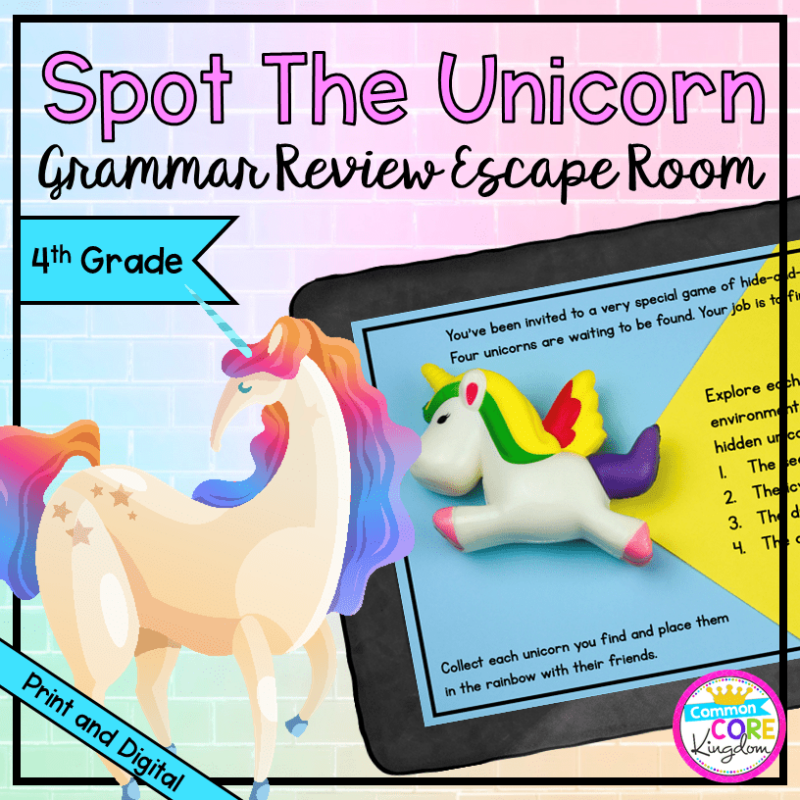 Grammar Review "Spot the Unicorn" Escape Room - 4th Grade