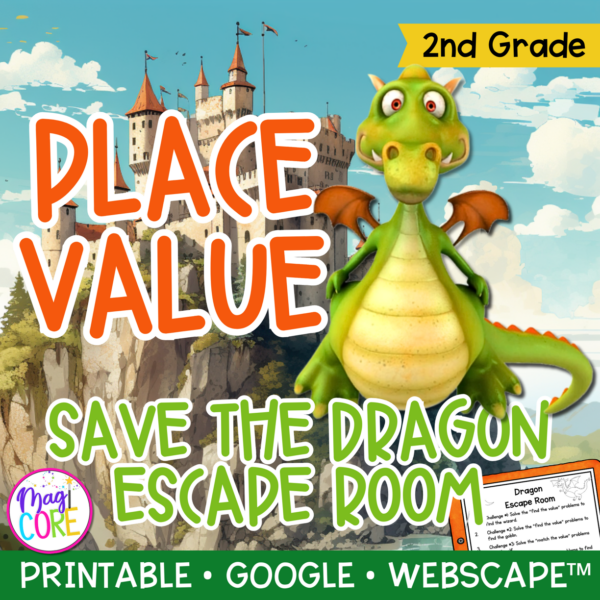 Place Value Dragon Math Escape Room & Webscape™ - 2nd Grade