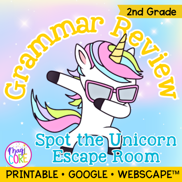 Unicorn Grammar Practice Review Escape Room & Webscape™ - 2nd Grade Activity
