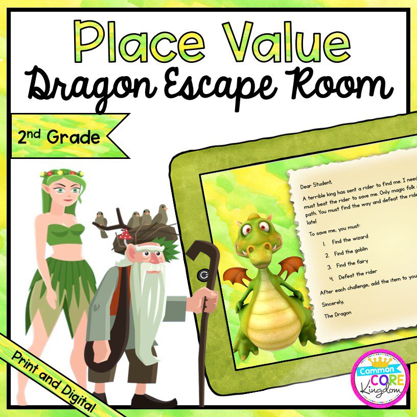 Place Value Dragon Escape Room - 2nd Grade Math - Digital & Printable
