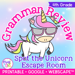 Spot the Unicorn Grammar Review Escape Room & Webscape™ - 4th Grade