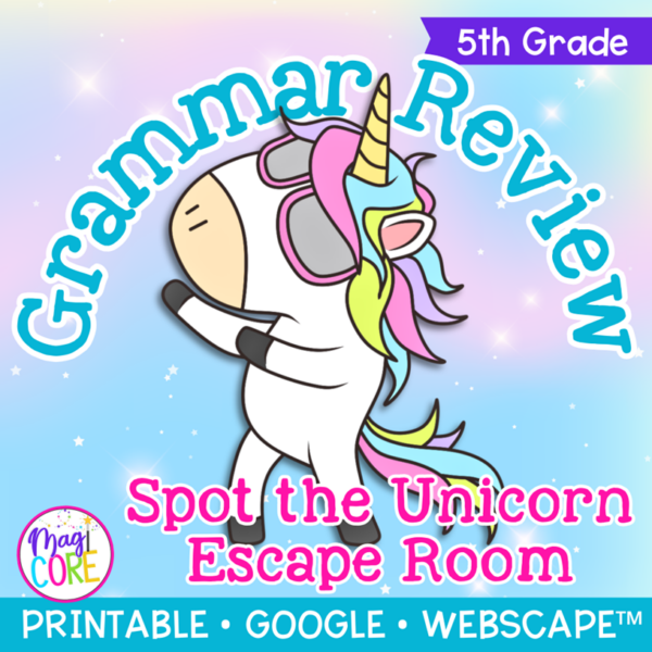 Spot the Unicorn Grammar Review Escape Room & Webscape™ - 5th Grade