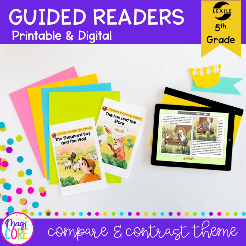 Guided Reading Packet: Compare & Contrast Theme - 5th Grade RL.5.9 - Printable & Digital