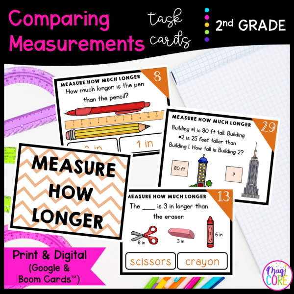 Comparing Measurements - 2nd Grade Math Task Cards - Print & Digital - 2.MD.A.4