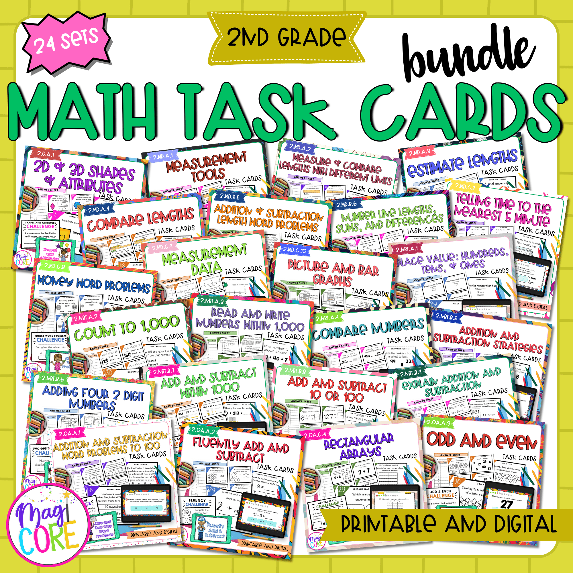 2nd Grade Math Task Card Bundle