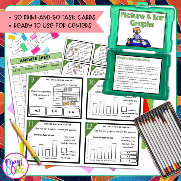 Picture and Bar Graphs - 2nd Grade Math Task Cards - 2.MD.C.10 | MagiCore