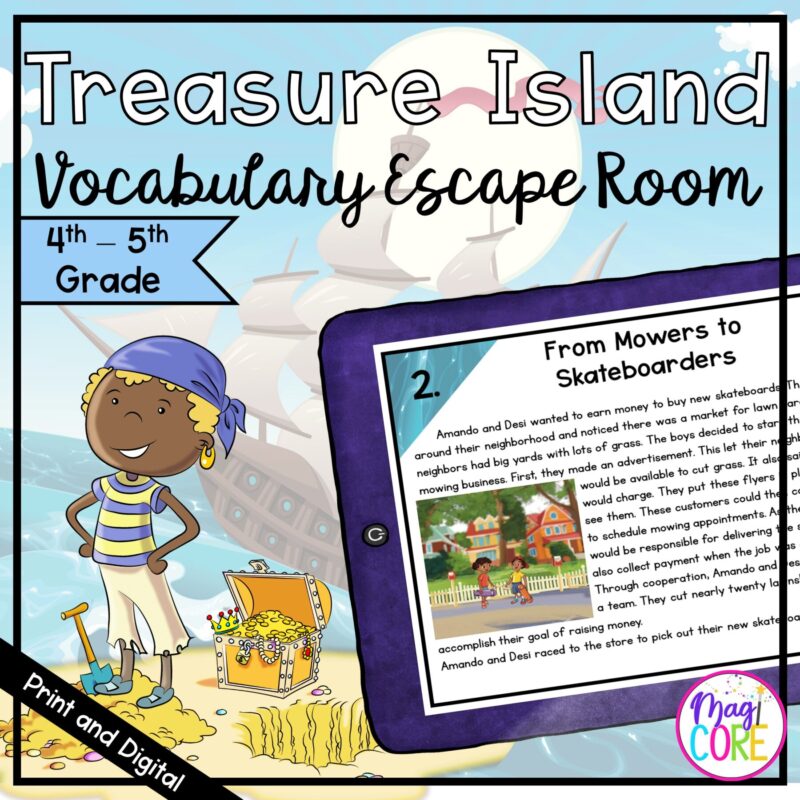 Vocabulary Review Treasure Island Escape Room - 4th & 5th Grade - Digital & Print