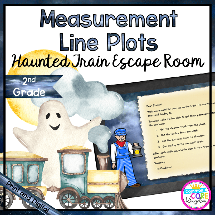 Line Plots Haunted Train Trip Escape Room - 2nd Grade Math - Digital & Printable
