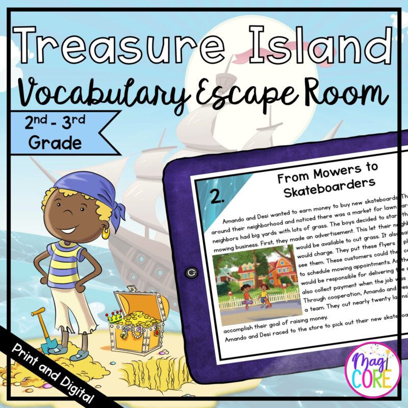 Vocabulary Review Treasure Island Escape Room - 2nd & 3rd Grade - Digital & Print