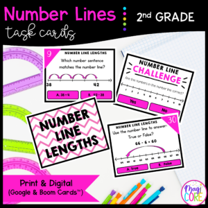 Number Lines - 2nd Grade Math Task Cards - Print & Digital - 2.MD.B.6