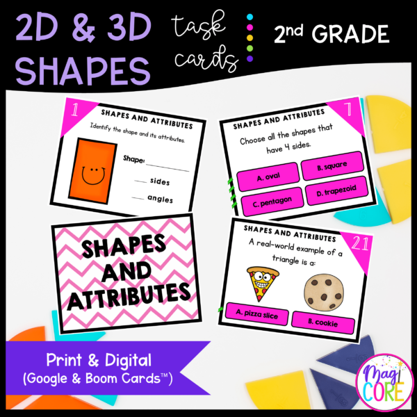 2D and 3D Shapes - 2nd Grade Math Task Cards - Print & Digital - 2.G.A.1