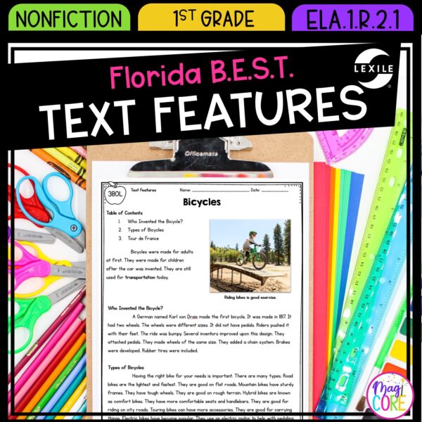Text Features - 1st Grade Florida BEST Standards - B.E.S.T. ELA.1.R.2.1