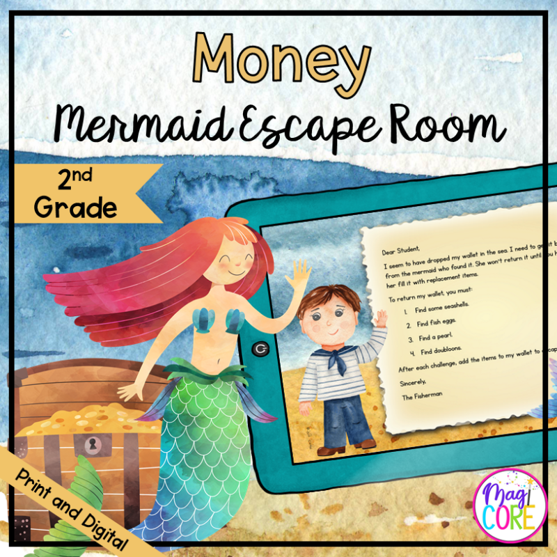 Money "Mermaid" Escape Room - 2nd Grade Math - Digital & Printable