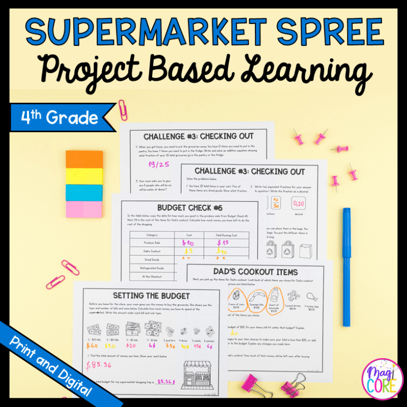 4th Grade Math PBL - Budget & Money Supermarket Project Based Learning
