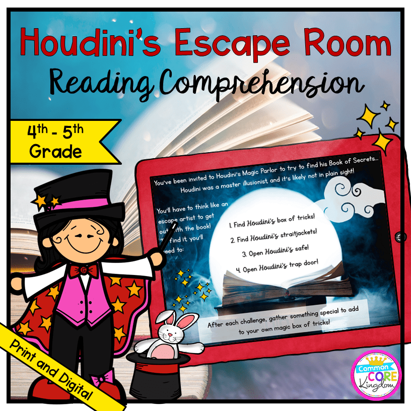 Reading Comprehension "Houdini" Escape Room - 4th & 5th Grade - Digital & Print