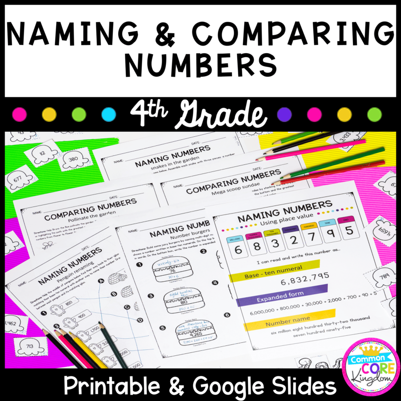 Naming & Comparing Numbers - 4th Grade Math - Print & Digital Format 4.NBT.A.2