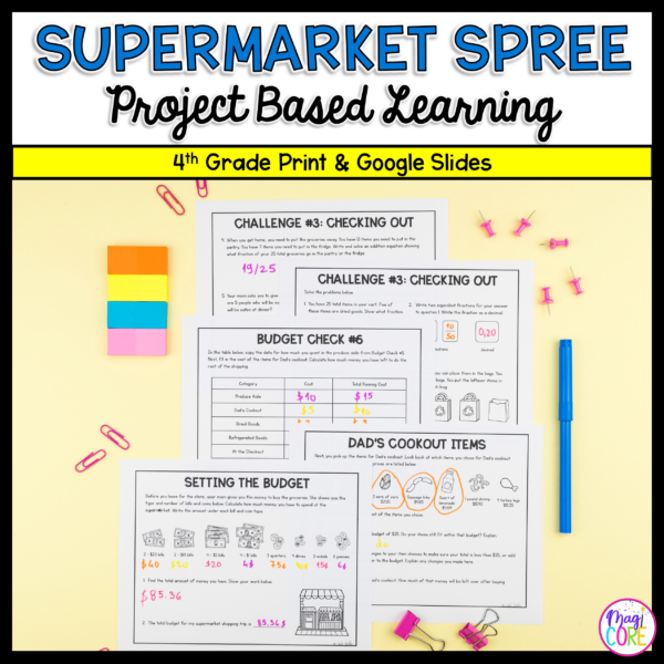 4th Grade Math PBL - Budget & Money Supermarket Spree Project Based Learning