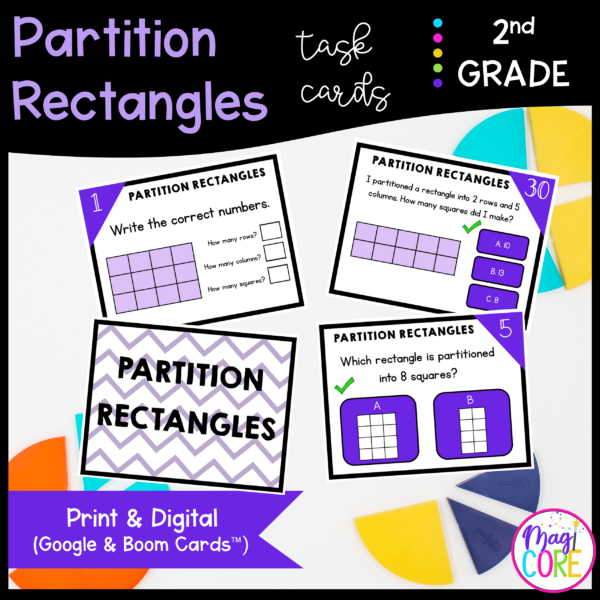 Partition Rectangles - 2nd Grade Math Task Cards - Print & Digital - 2.G.A.2