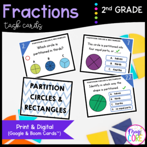 Fractions - 2nd Grade Math Task Cards - Print & Digital - 2.G.A.3