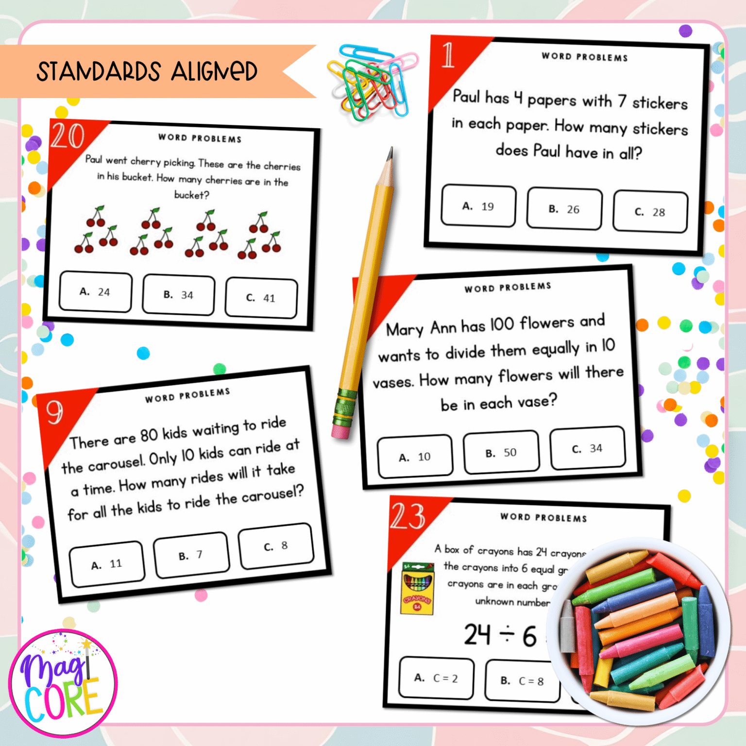 Multiplication & Division Word Problems - 3rd Grade Task Cards | MagiCore