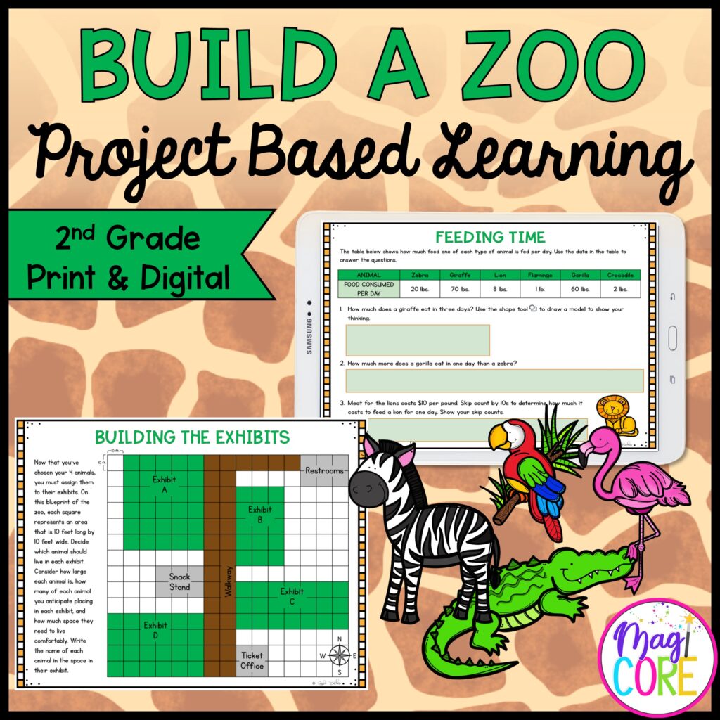2nd Grade Build a Zoo Math Project Based Learning - Printable & Google Slides