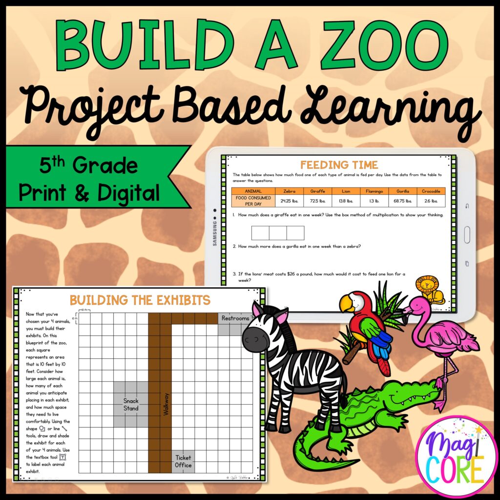 5th Grade Build a Zoo Math Project Based Learning - Printable & Google Slides