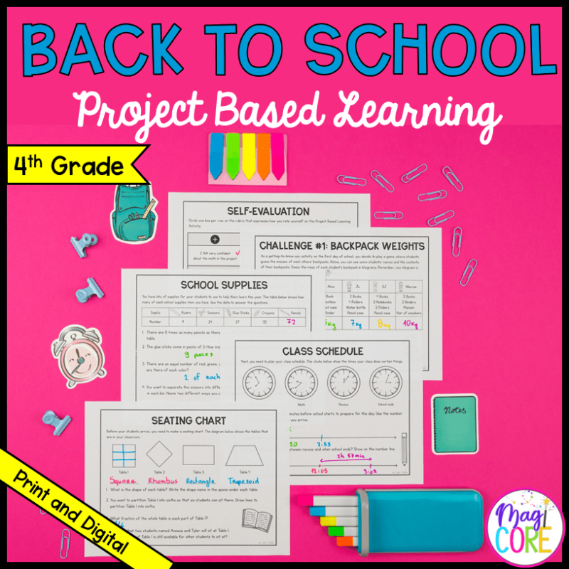 4th Grade Project Based Learning Math Activities - Back To School Math PBL Games