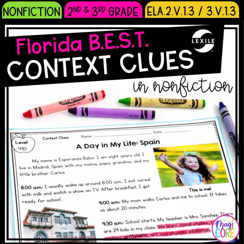 Context Clues Nonfiction 2nd & 3rd Florida BEST Standards - ELA.2.V.1.3/3.V.1.3