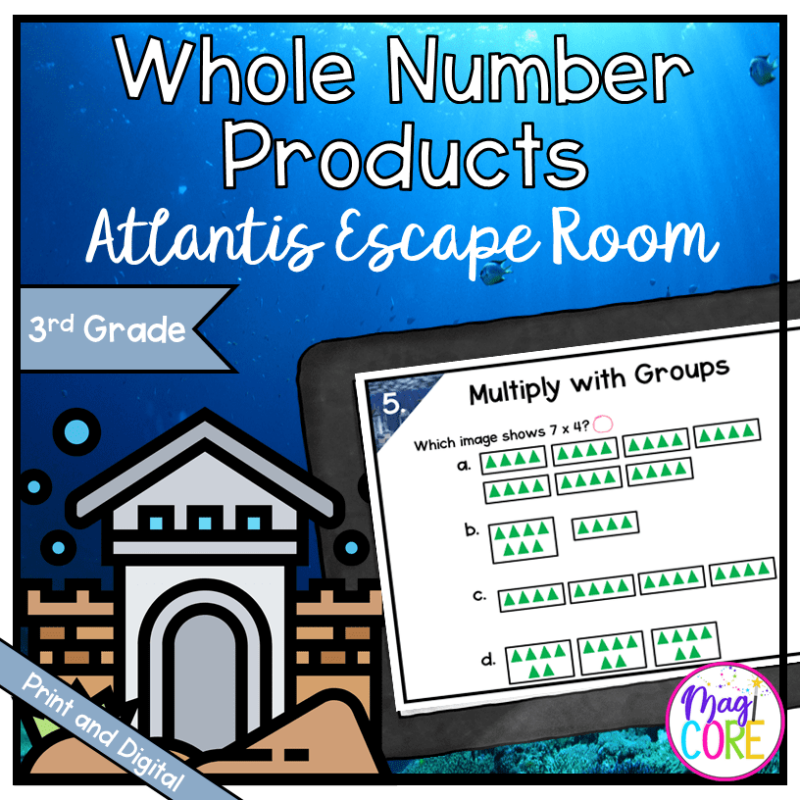Whole Number Products - 3rd Grade Math "Atlantis" Escape Room - Print & Digital