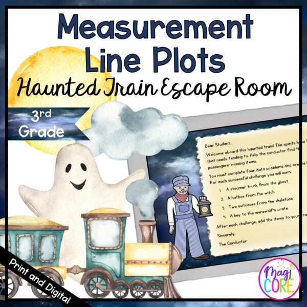 Measurement Line Plots Haunted Train Escape Room-3rd Grade Math-Digital & Print