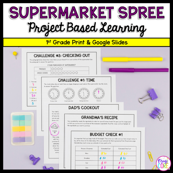1st Grade Math PBL - Budget & Money Supermarket Spree Project Based Learning