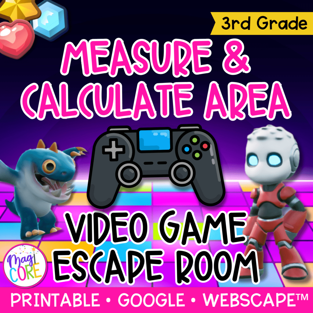 Measuring Computer Games Measure & Calculate Area 3rd Grade Video Game Escape Room | MagiCore