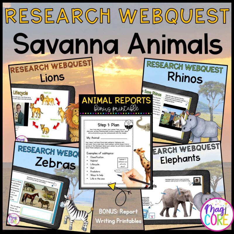 Savanna Animals Digital Research WebQuest BUNDLE - 2nd-5th Grade - Google Slides