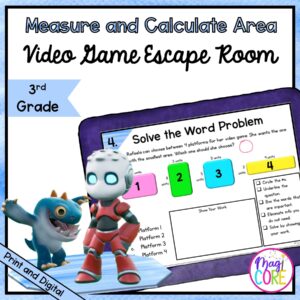 Measure & Calculate Area 3rd Grade Math Video Game Escape Room - Print & Digital