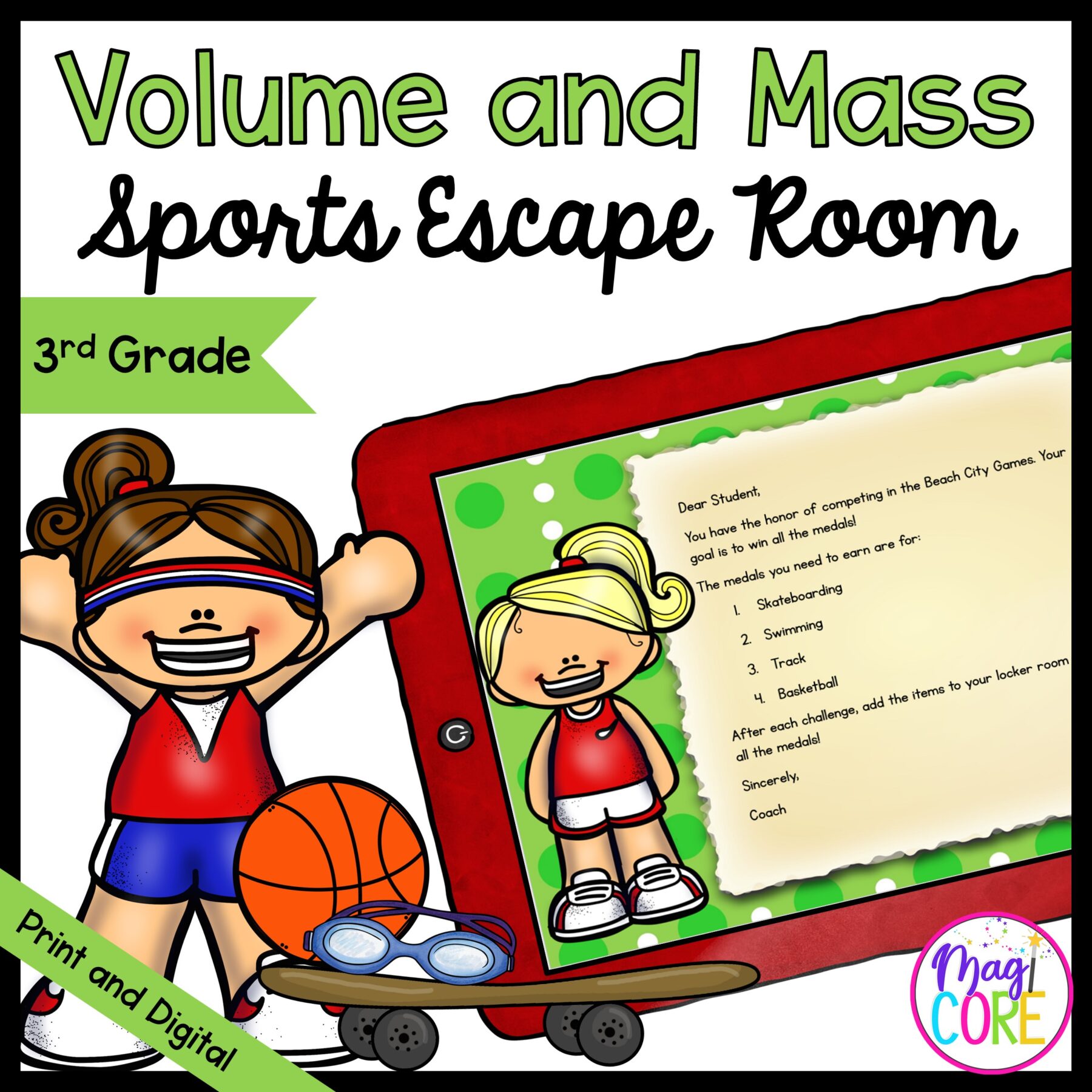 Volume & Mass 3rd Grade Math Sports Escape Room - Print & Digital