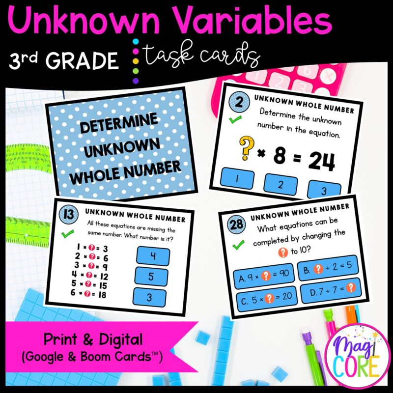Unknown Variables - 3rd Math Task Cards - Print & Digital-3.OA.A.4